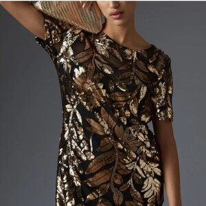NWT Anthropologie Black sheer overlay with gold sequin sunflower detail